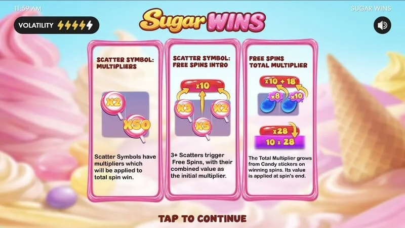 Sugar Wins - menyu kuu ya sloti